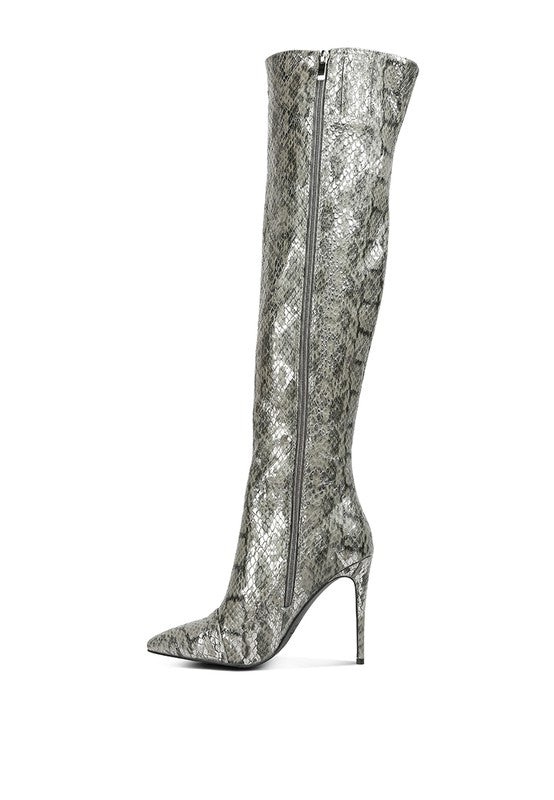 Catina Snake Print Knee Boots