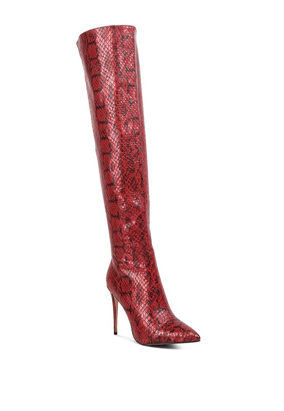 Catina Snake Print Knee Boots