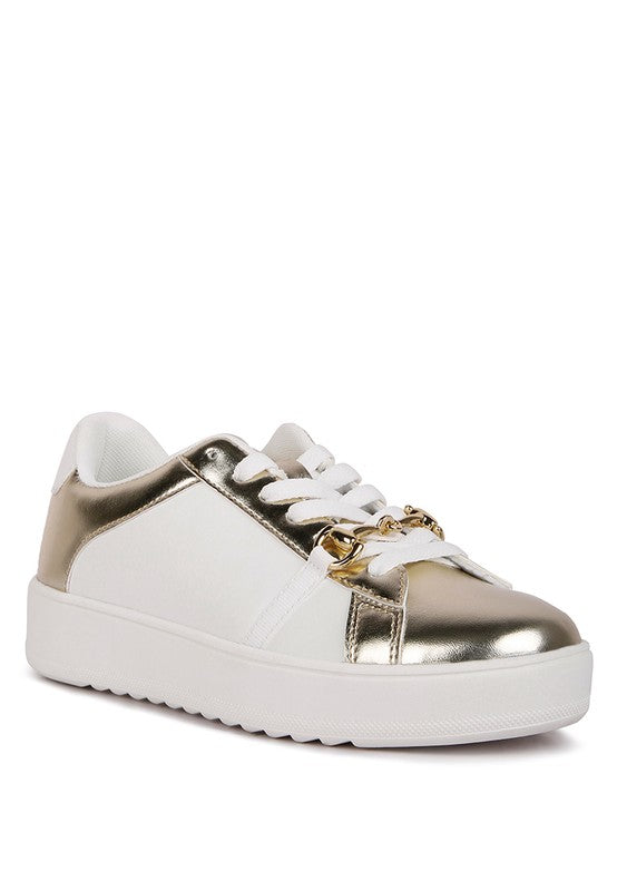 Cyndi Contrasting Metallic Faux Leather Sneakers