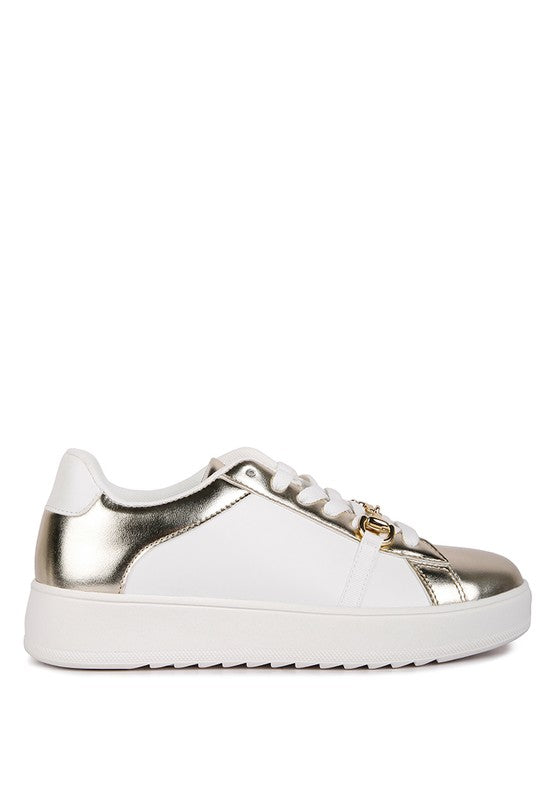 Cyndi Contrasting Metallic Faux Leather Sneakers