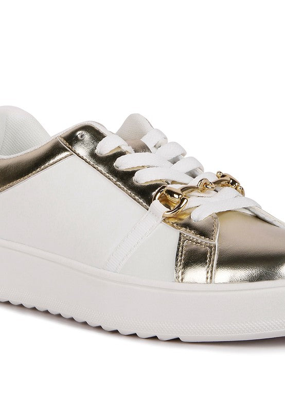 Cyndi Contrasting Metallic Faux Leather Sneakers