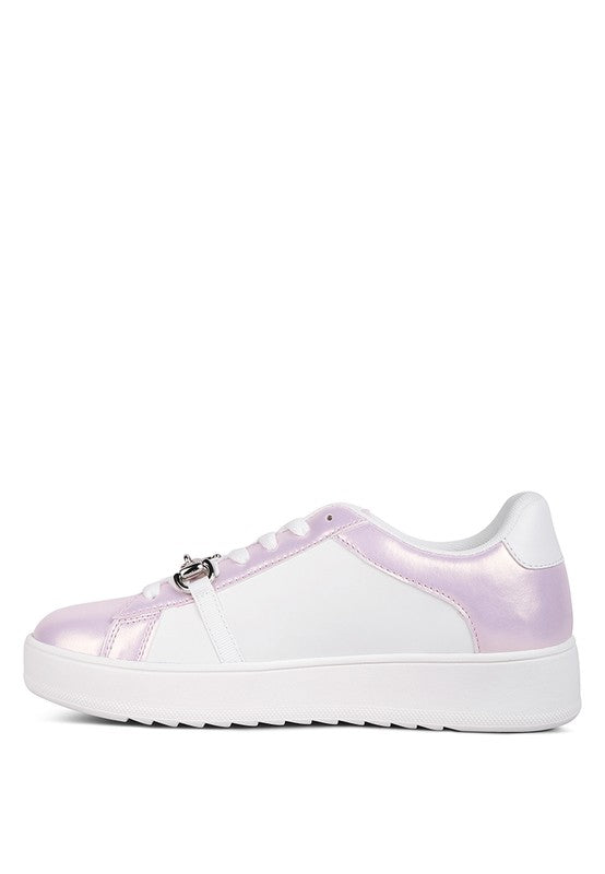 Cyndi Contrasting Metallic Faux Leather Sneakers