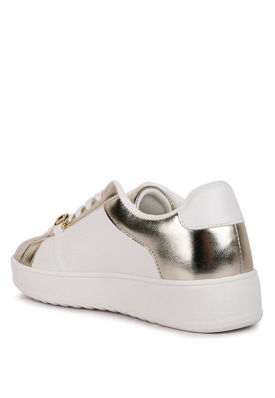 Cyndi Contrasting Metallic Faux Leather Sneakers