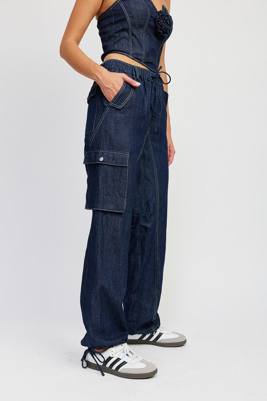 Cali Contrast Stitching Denim Pants