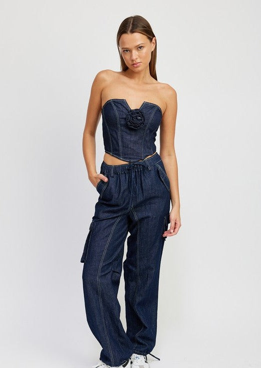 Cali Contrast Stitching Denim Pants