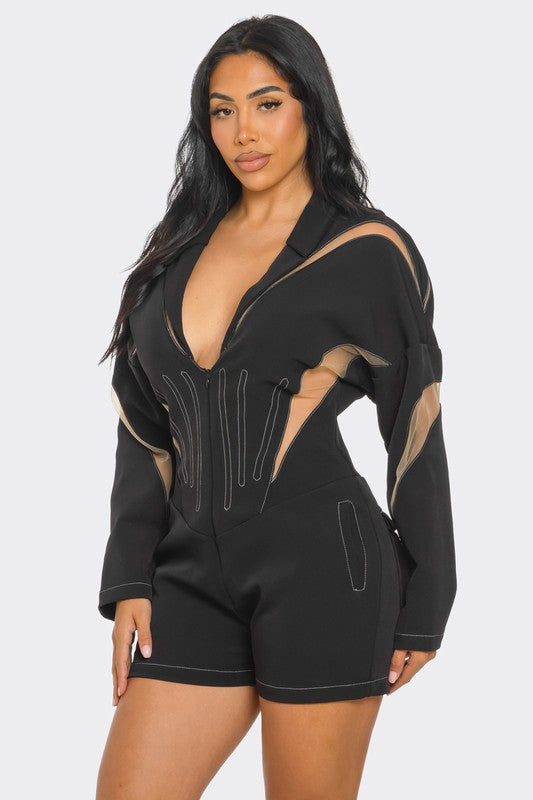Pamela Paneled Black Romper