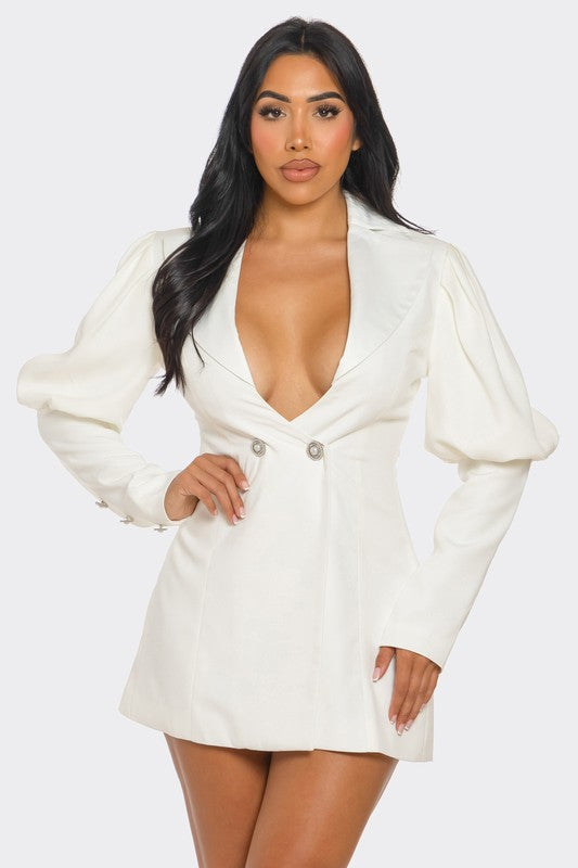 Ira Ivory Puff Sleeve Blazer Dress