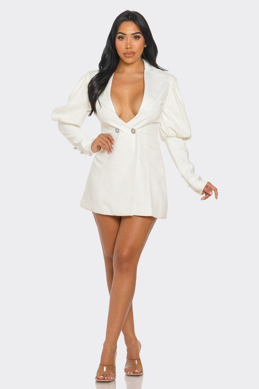 Ira Ivory Puff Sleeve Blazer Dress