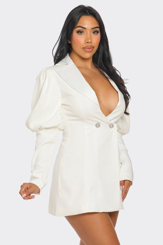 Ira Ivory Puff Sleeve Blazer Dress