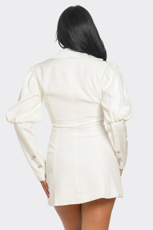 Ira Ivory Puff Sleeve Blazer Dress
