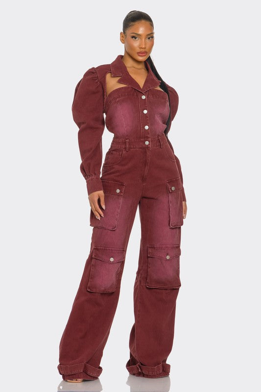 Beale Burgundy Cargo Jumpsuit