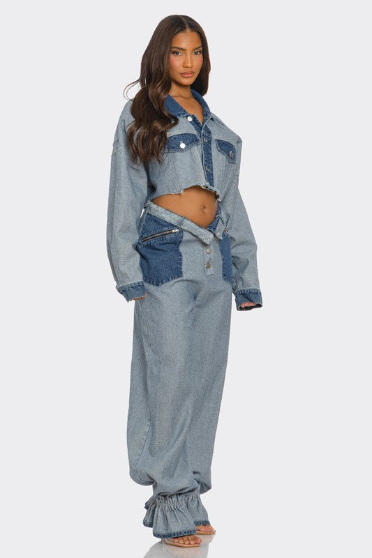 Coco Contrast Denim Pants Set