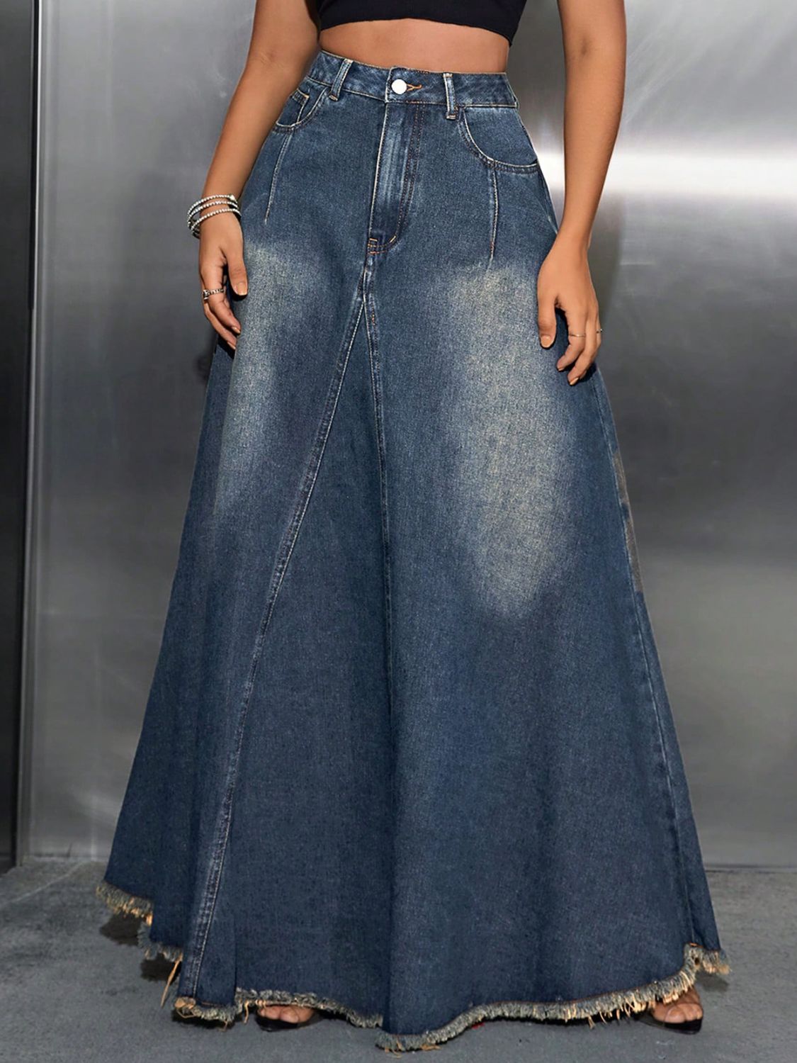Remi Raw Hem Maxi Denim Skirt