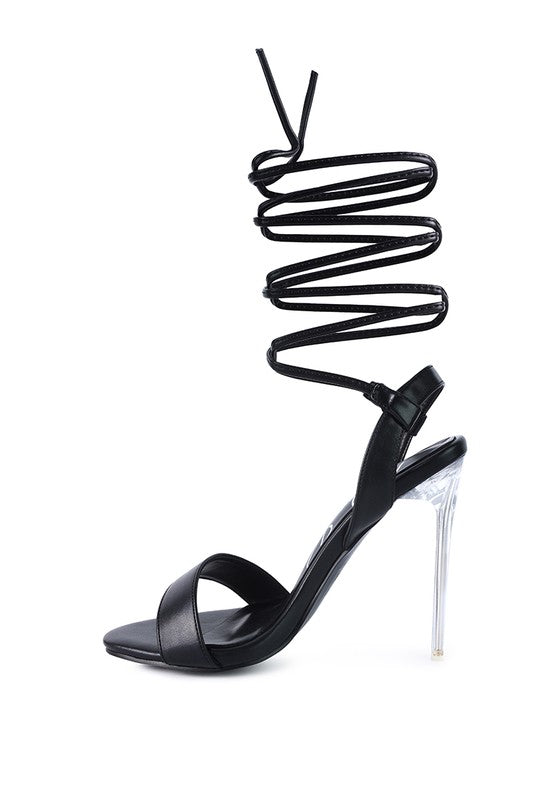 Clear Stiletto Lace Up Heels