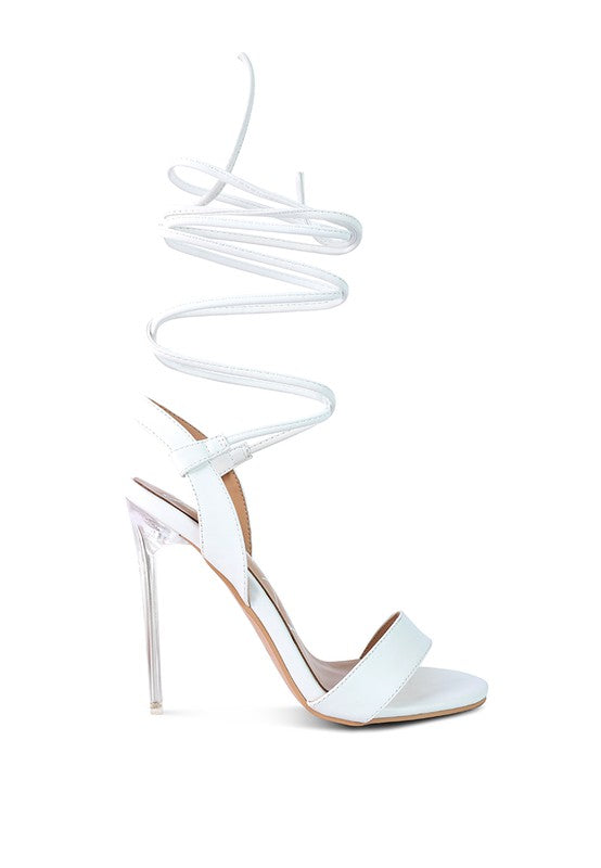 Clear Stiletto Lace Up Heels