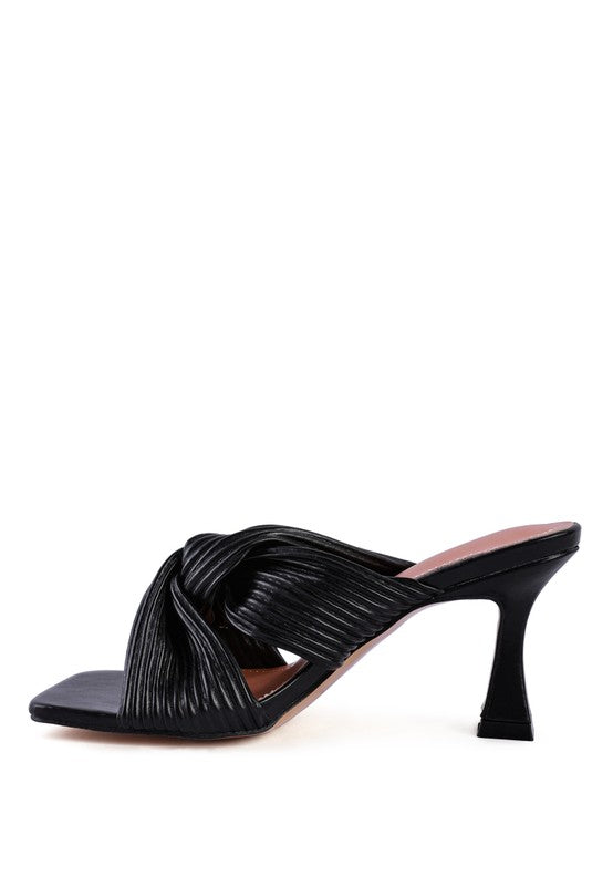 Ribbed Knot Slip On Heeled Sandals