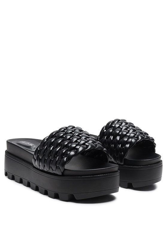 Textured Woven Platform Slippers