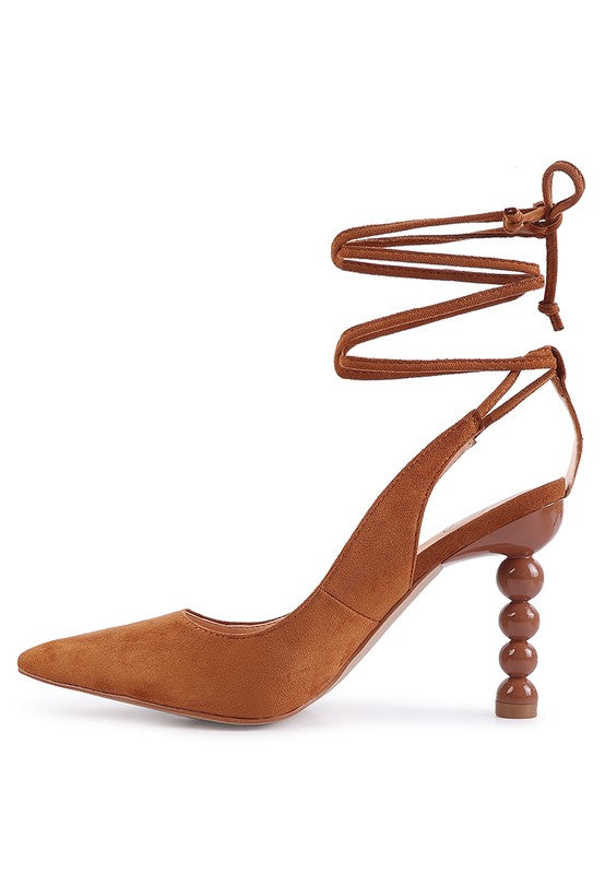 Faux Sueded Balled Heel Lace Up Heels
