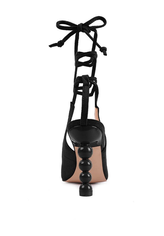 Faux Sueded Balled Heel Lace Up Heels