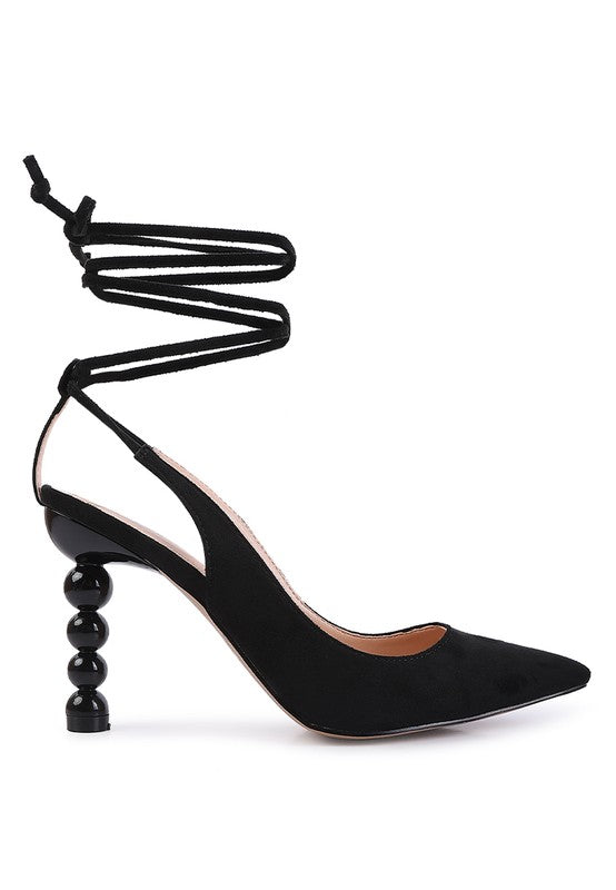 Faux Sueded Balled Heel Lace Up Heels