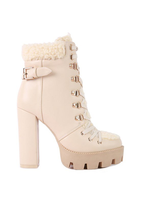 Faux Shearling Fur Collared Ankle Boots