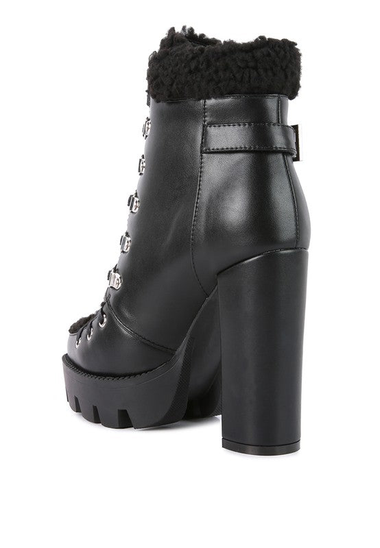 Faux Shearling Fur Collared Ankle Boots