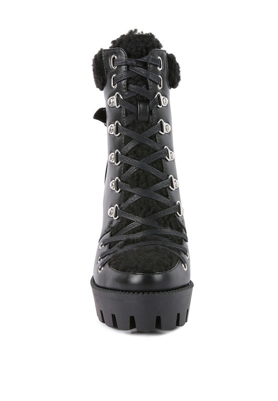 Faux Shearling Fur Collared Ankle Boots