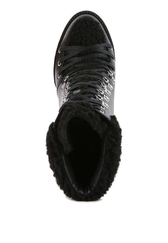 Faux Shearling Fur Collared Ankle Boots