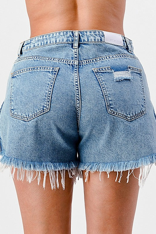 Distressed Side Slit Denim Shorts