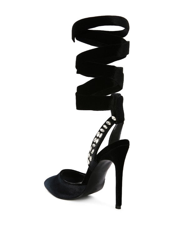 Velvet Tie Up High Heels
