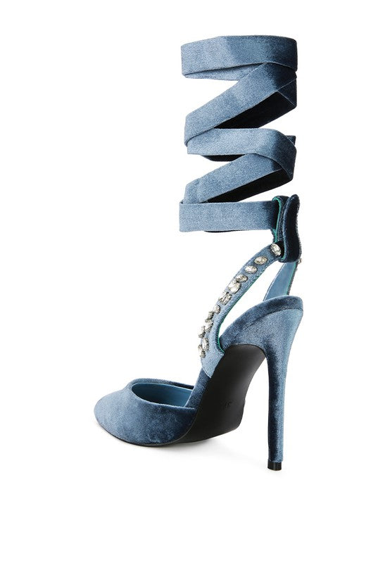Velvet Tie Up High Heels