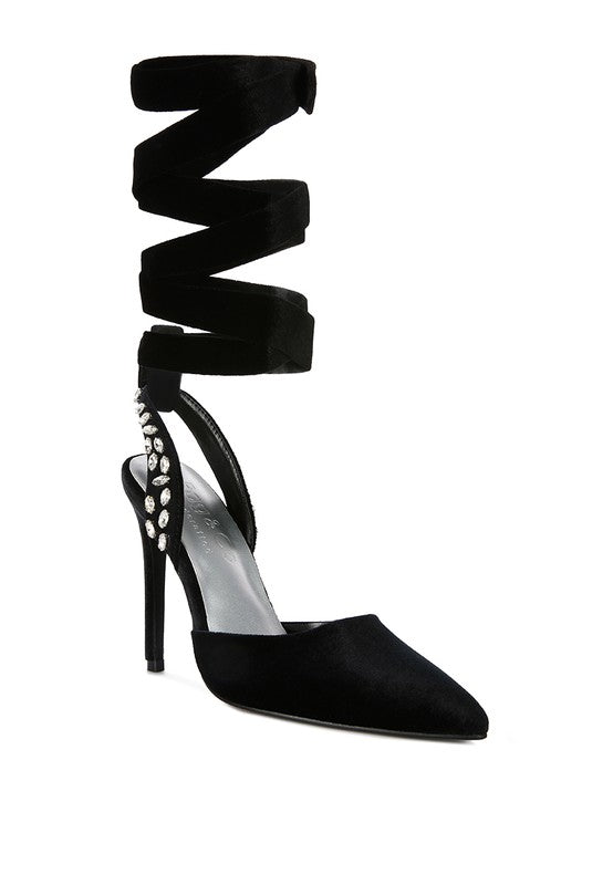 Velvet Tie Up High Heels