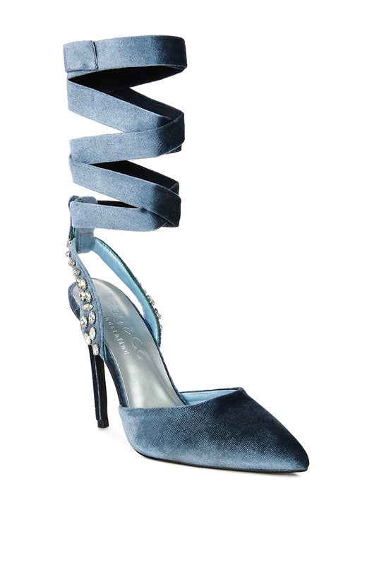 Velvet Tie Up High Heels