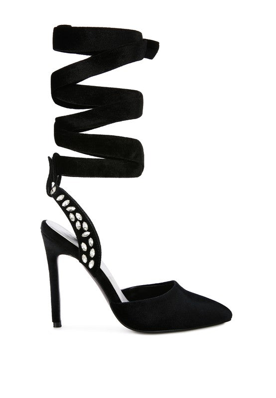 Velvet Tie Up High Heels