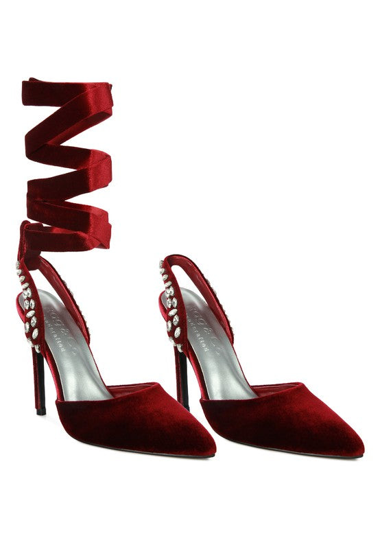 Velvet Tie Up High Heels