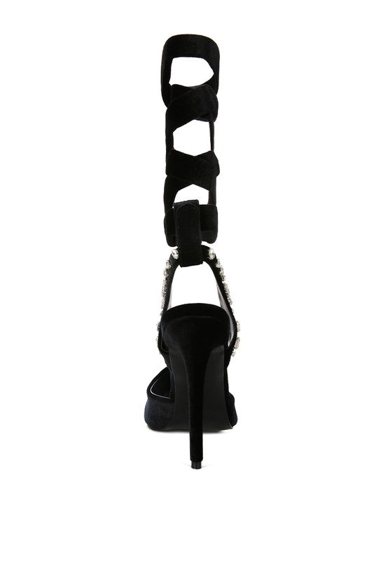 Velvet Tie Up High Heels