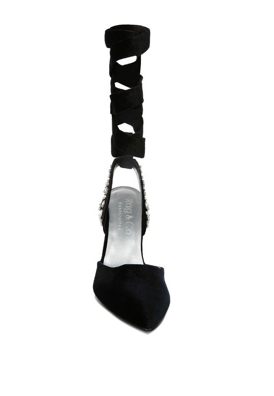Velvet Tie Up High Heels