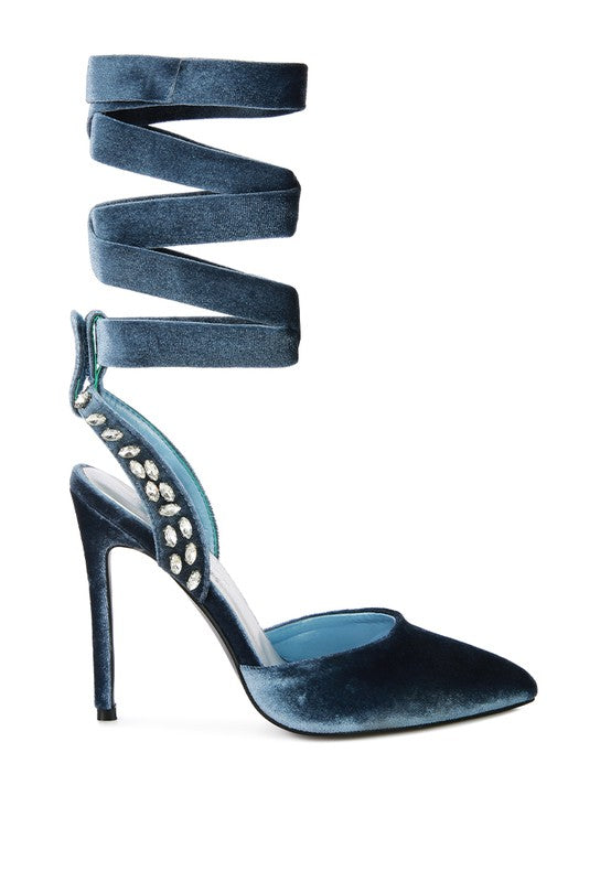 Velvet Tie Up High Heels
