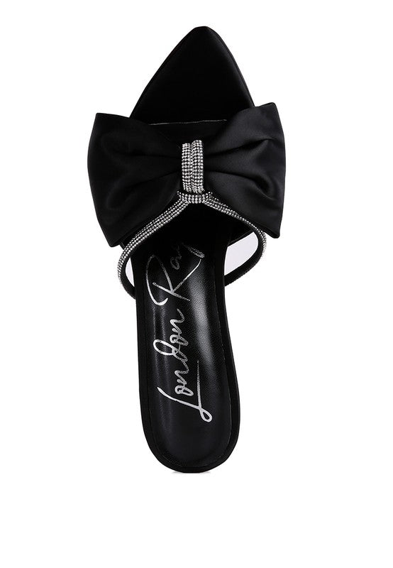 Jewel Strap Wrapped Bow Satin Heels