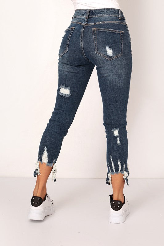 Distressed Frayed Hem Skinny Jeans