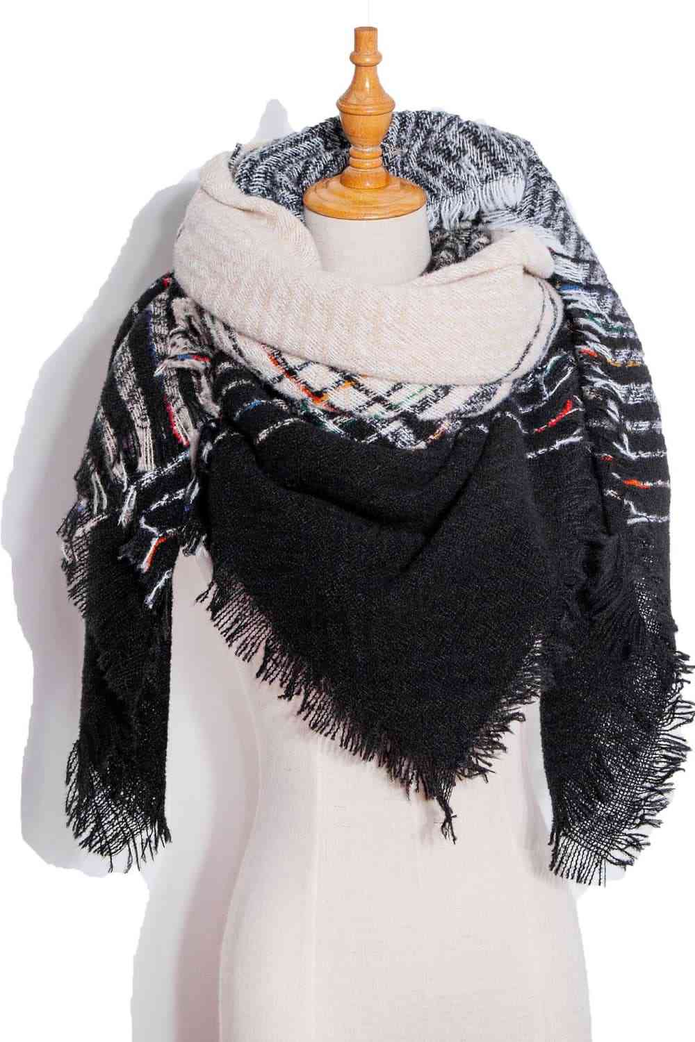 Posh Plaid Raw Hem Polyester Scarf