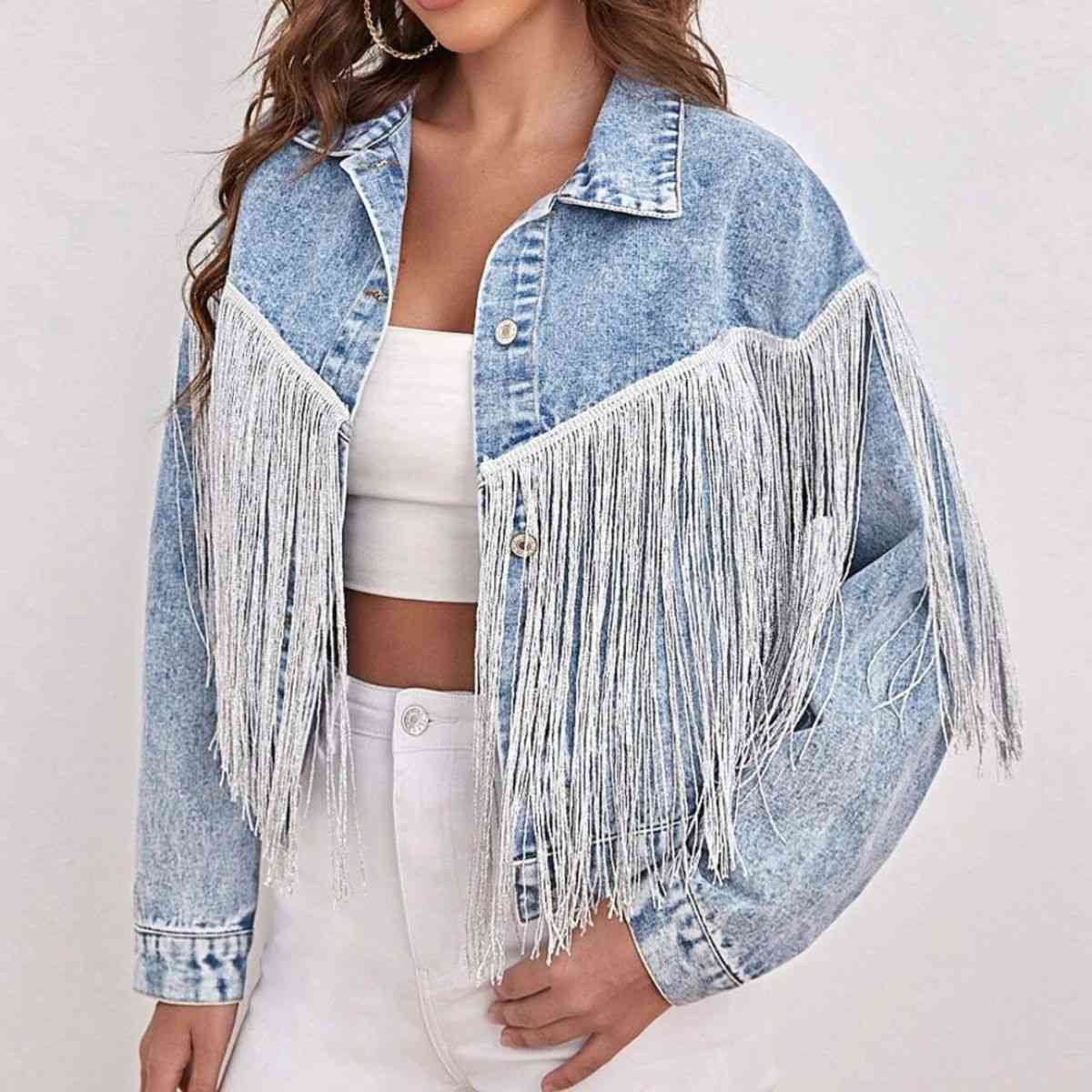 Frenchie Fringed Denim Jacket