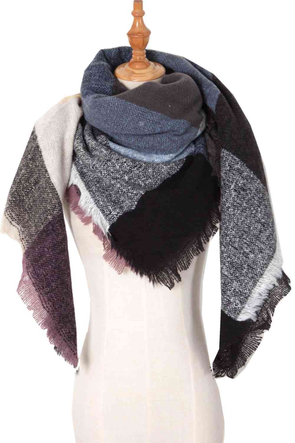 Hollie Plaid Raw Hem Polyester Scarf