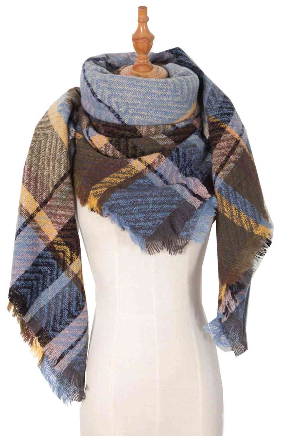 Hollie Plaid Raw Hem Polyester Scarf