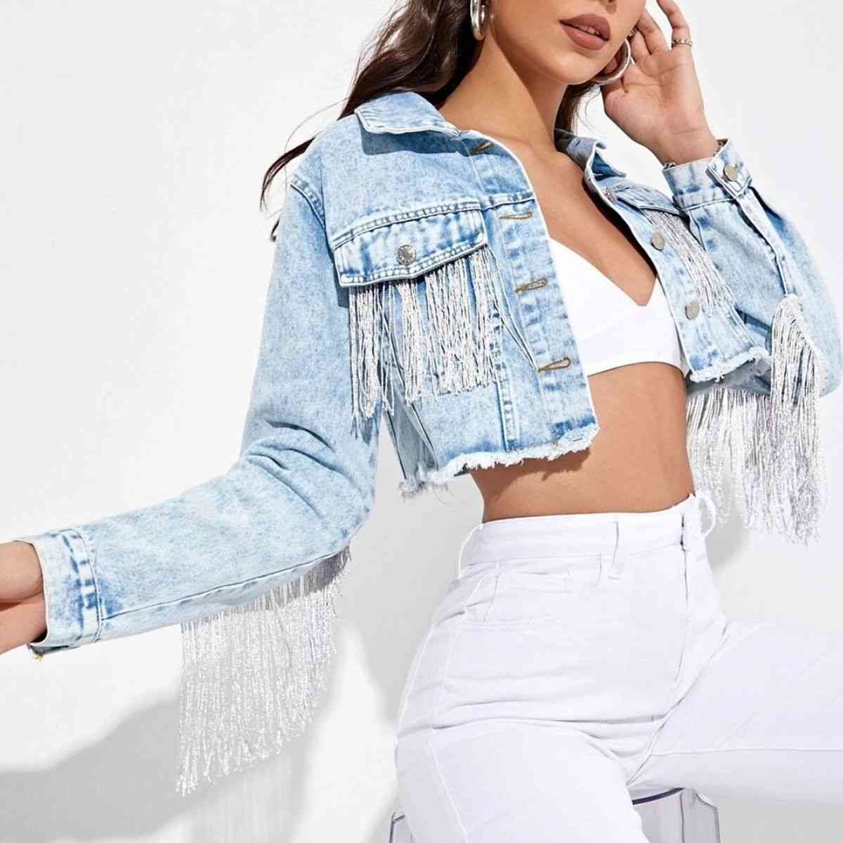 Dyna Fringe Cropped Denim Jacket