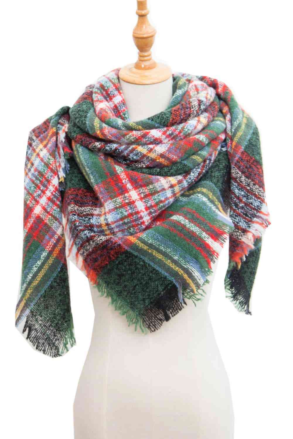 India Plaid Raw Hem Polyester Scarf