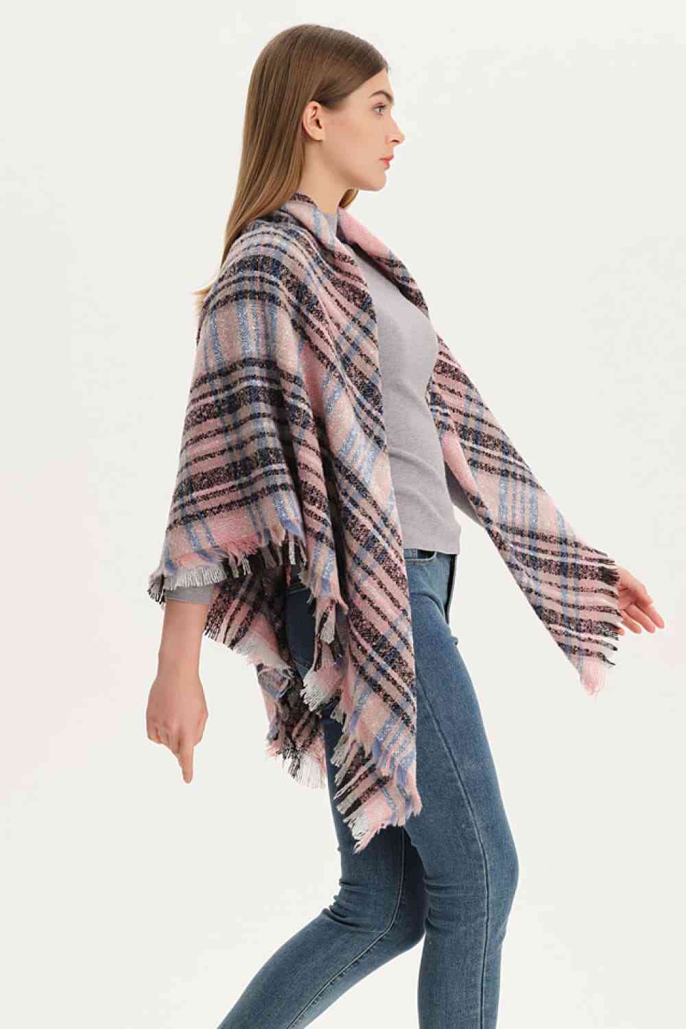 India Plaid Raw Hem Polyester Scarf