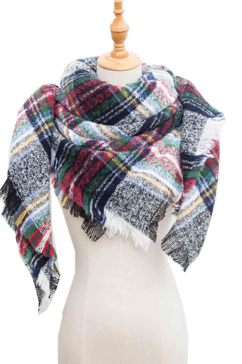 India Plaid Raw Hem Polyester Scarf