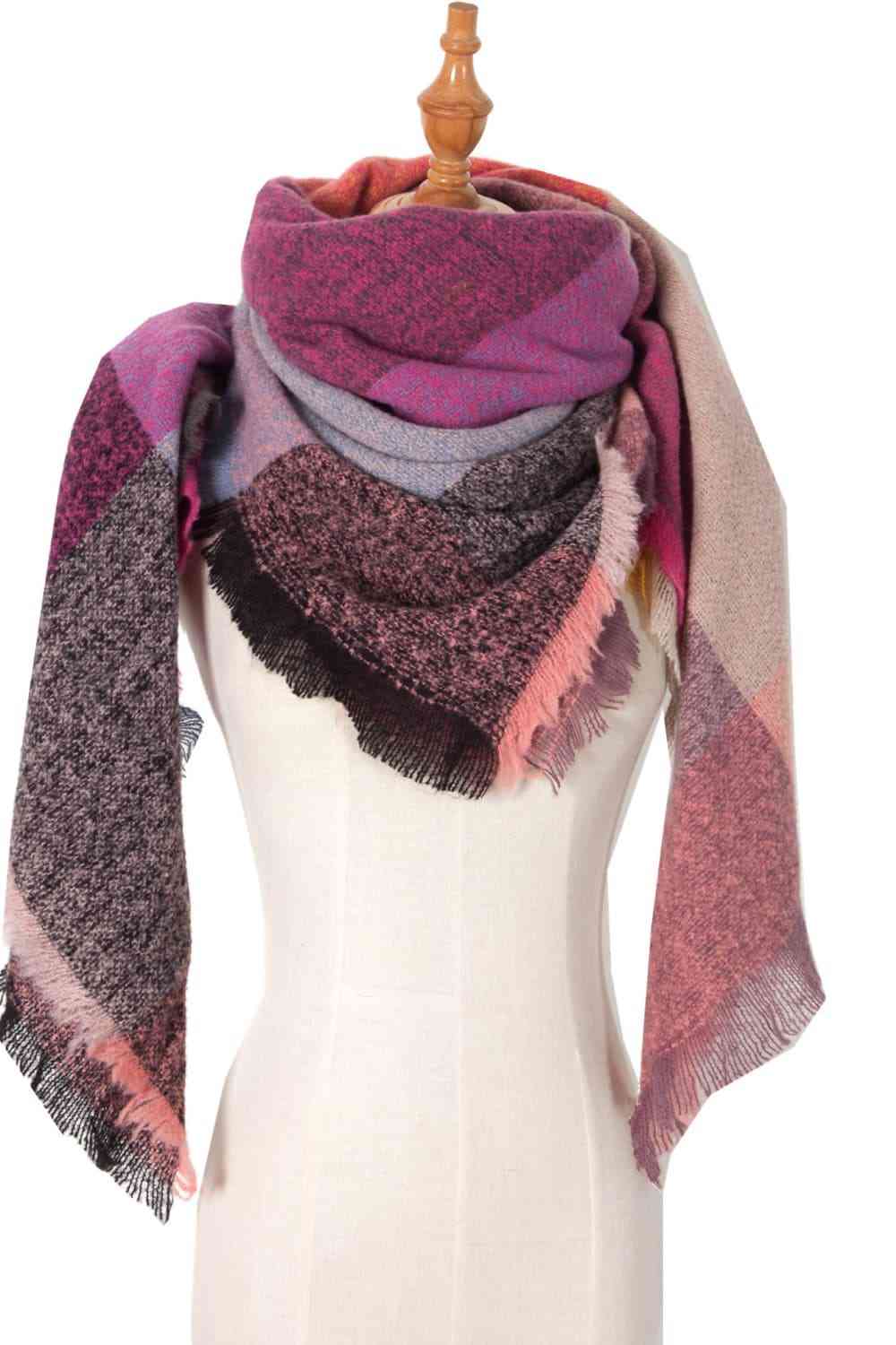 Hollie Plaid Raw Hem Polyester Scarf