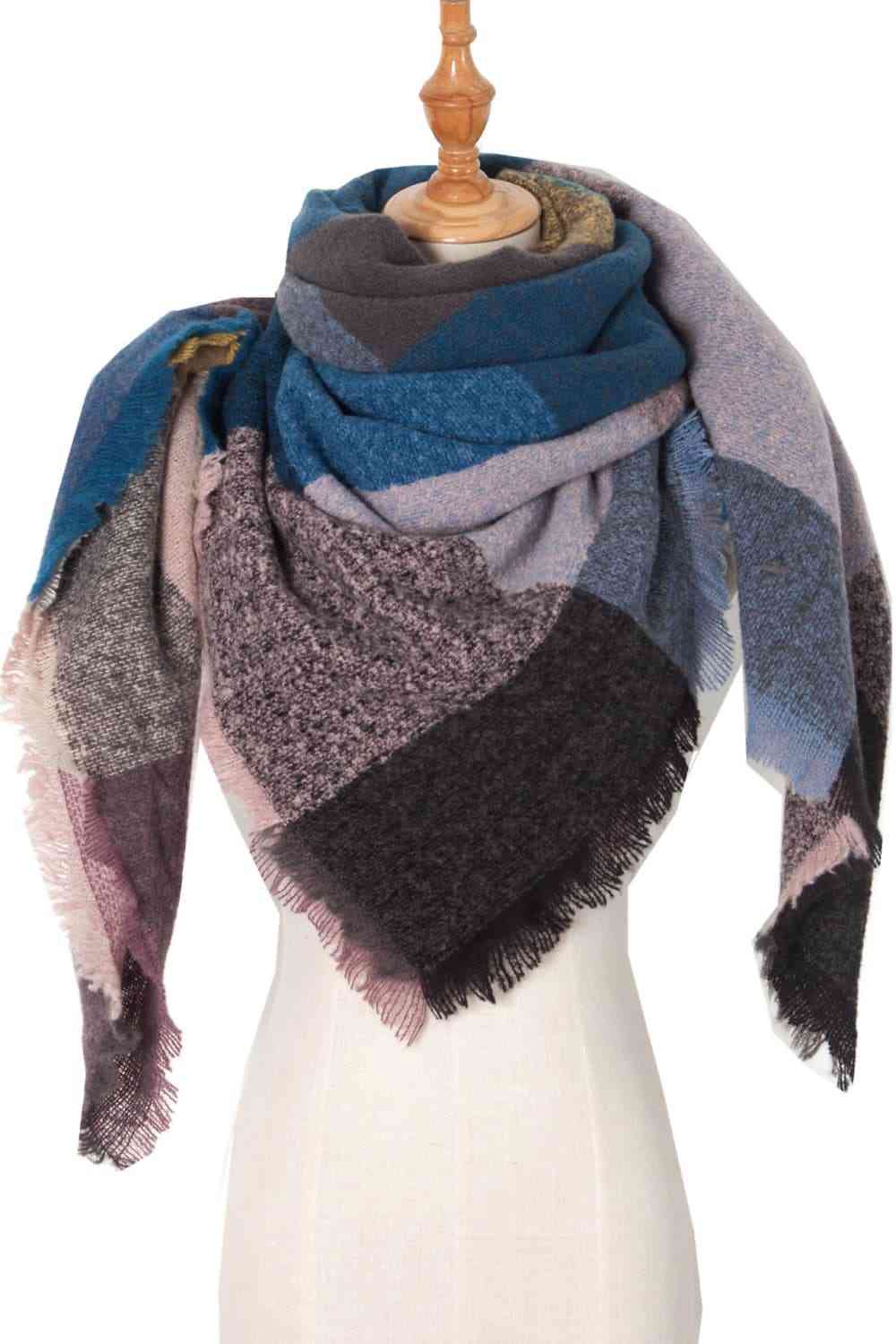 Hollie Plaid Raw Hem Polyester Scarf